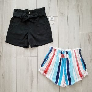 Girl Summer Cotton Paperbag Shorts Nordstrom Size 10 Black White Red Blue Stripe